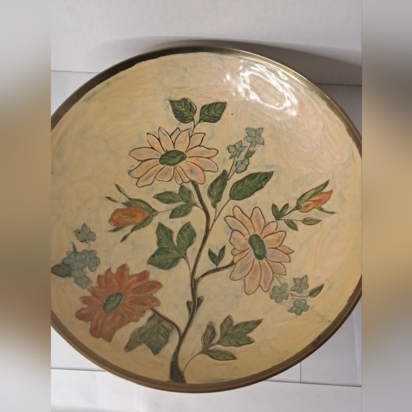 Vintage Enamelware Brass Pedestal Bowl - Picture 6 of 6